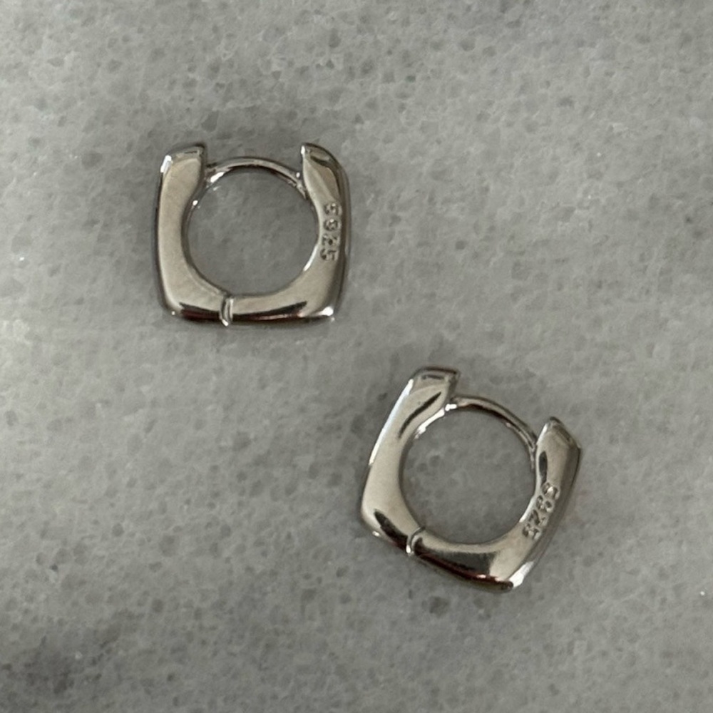 COPY - Sterling Silver Mini Small Square Huggie Hoop Earrings - Picture 2 of 3